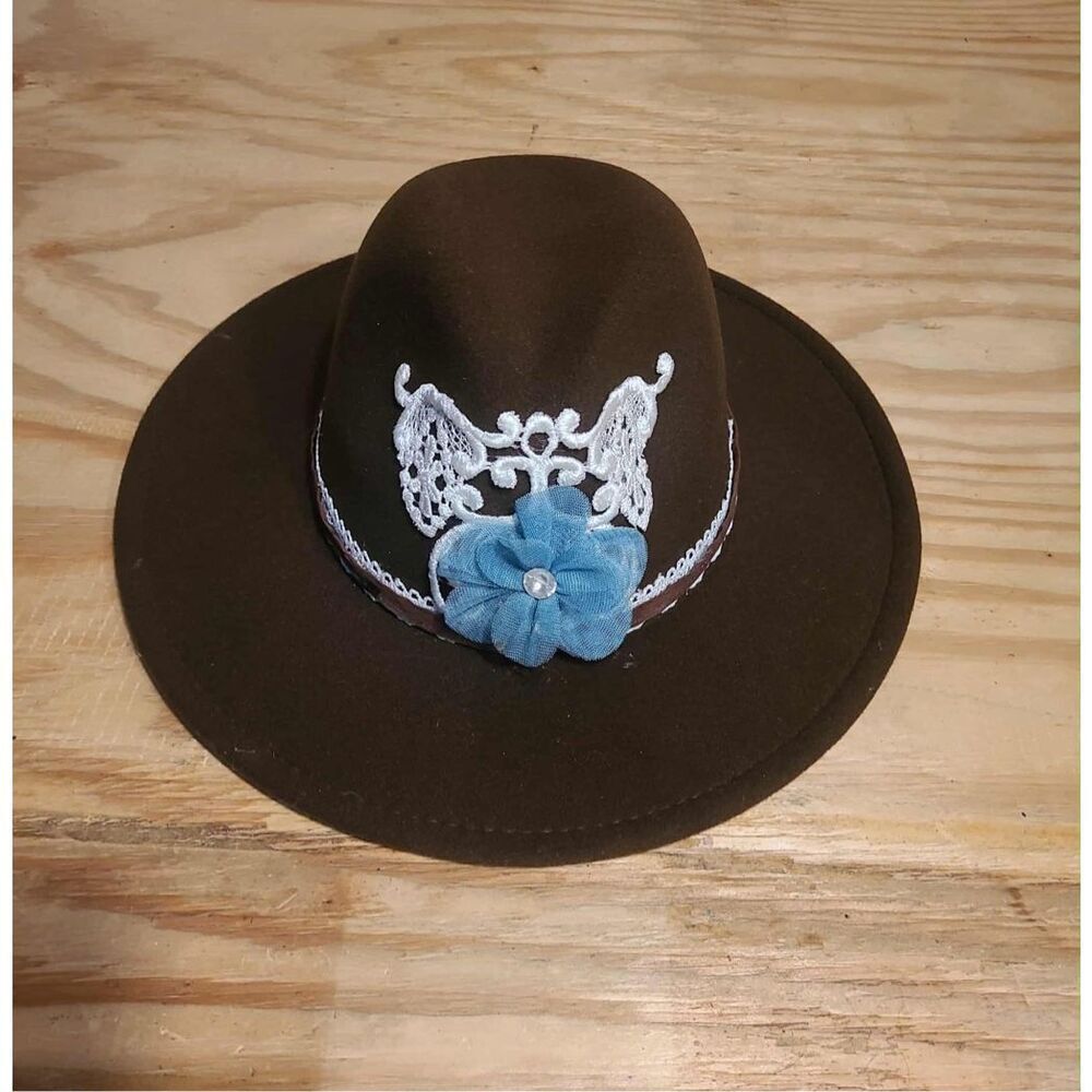 Feelin Groovy Upcycled Dark Brown Hat Western Cowgirl Handmade